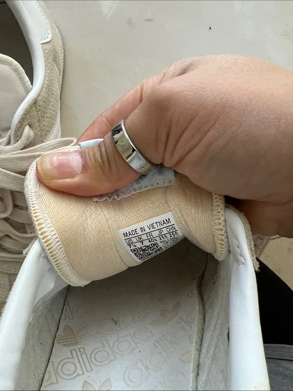 adidas Gazelle Suede Sneakers in Beige and White